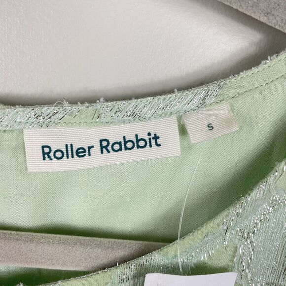 Roller Rabbit Clermont Nori Dress Size Small Mint Green Silver Shimmer Tiered - Picture 5 of 16
